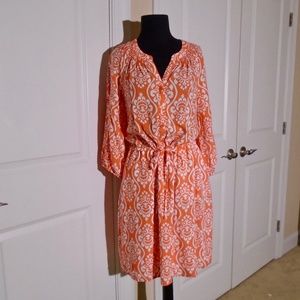 CROWN & IVY Drawstring Waist 3/4 Sleeve Tunic Dress/Cover-Up